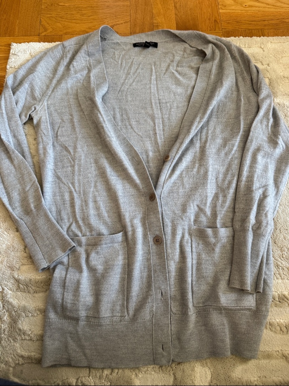 Banana Republic Light Gray Open V-Neck Button Cardigan